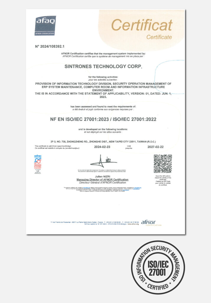 ISO IEC 27001 Certification_SINTRONES