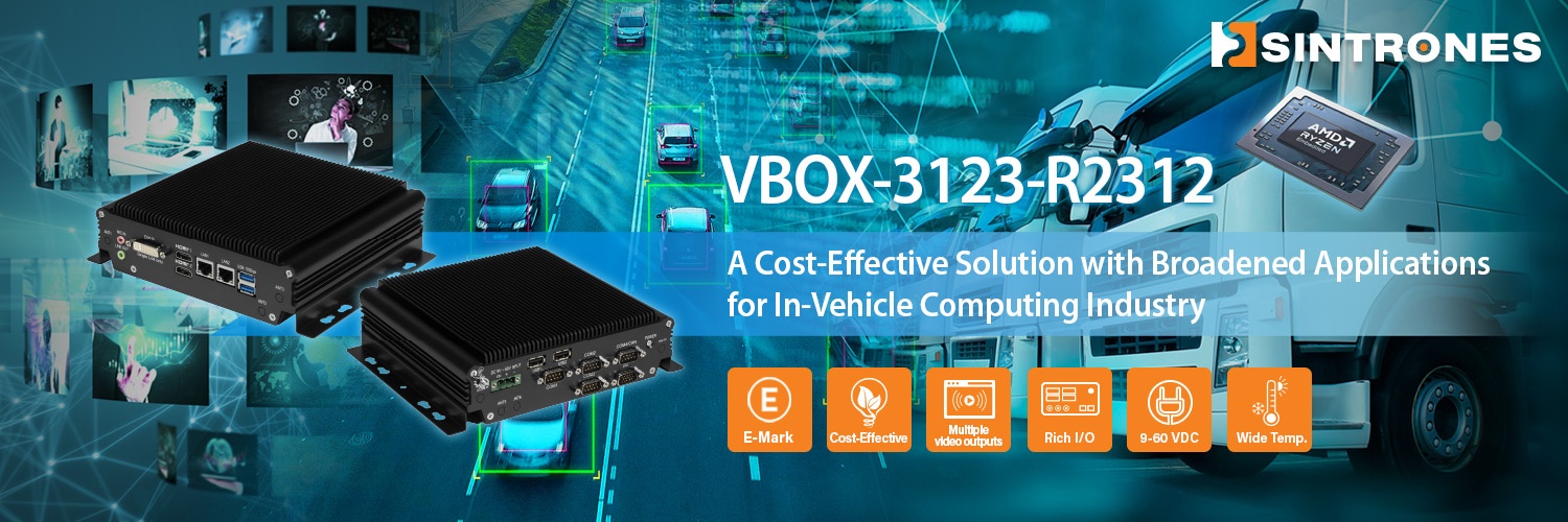 Cost-effective VBOX-3123-R2312 in-vehicle computing system with AMD Ryzen R2312 and triple display support for fleet management.